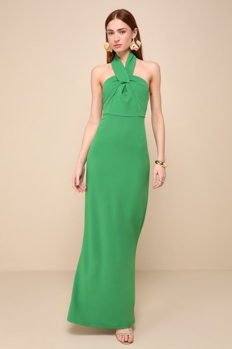 Lulus Mesmerizing Perfection Green Halter Neck Backless Maxi Dress Small NWT